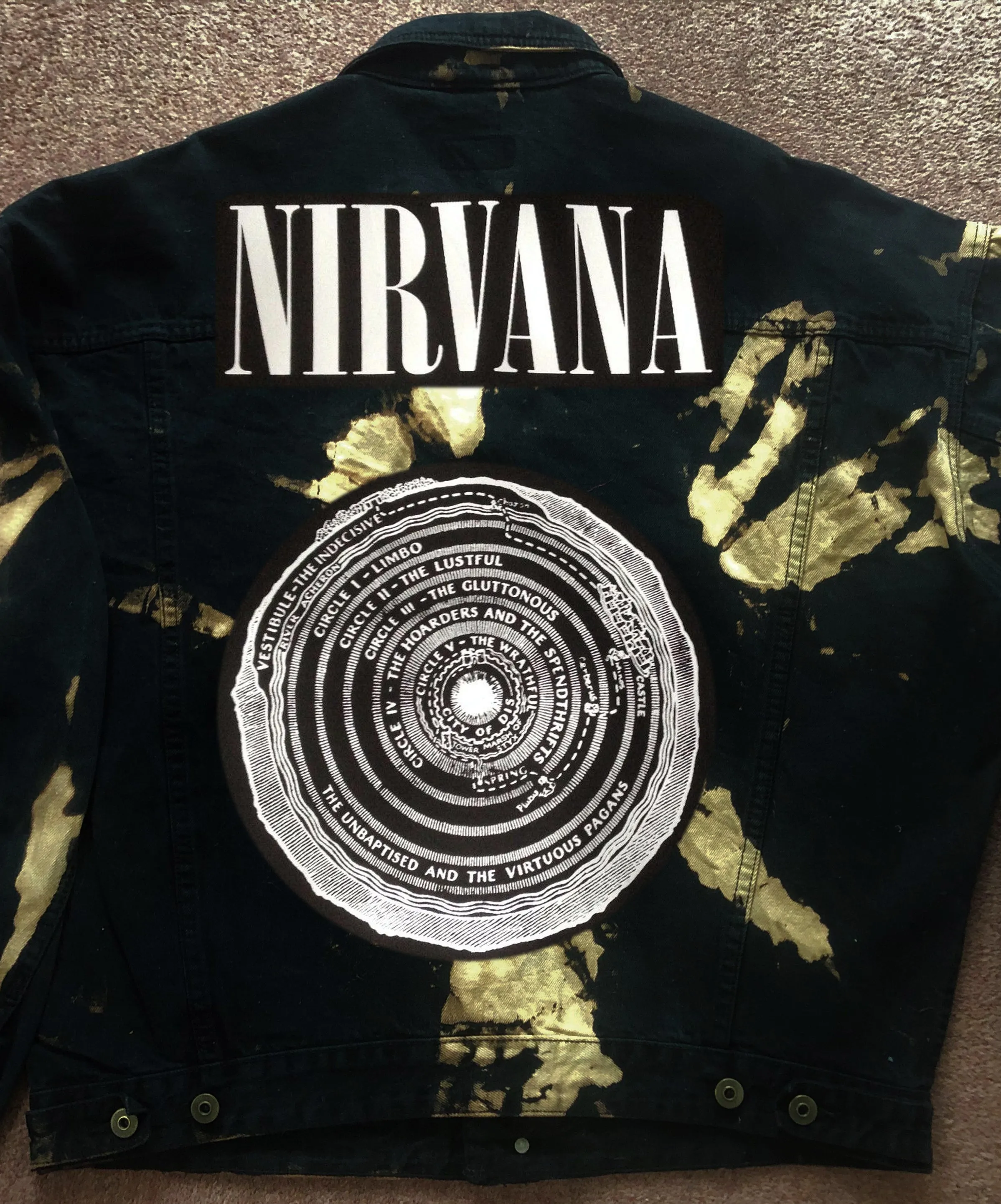 Nirvana Black 'n' Bleach Denim Patch Jacket Vestibule Circles Hell Fudge Packin' Crack Smokin'