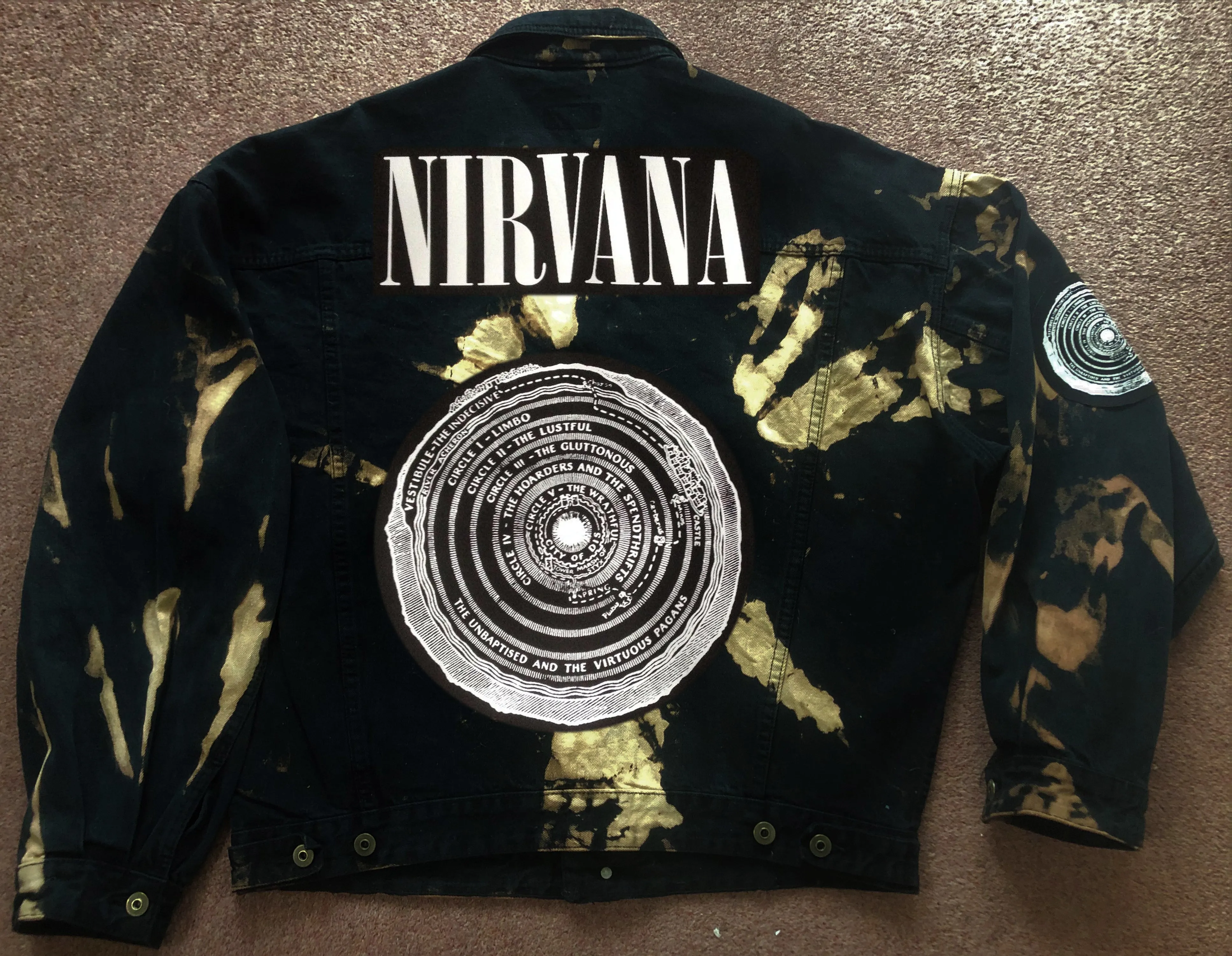 Nirvana Black 'n' Bleach Denim Patch Jacket Vestibule Circles Hell Fudge Packin' Crack Smokin'