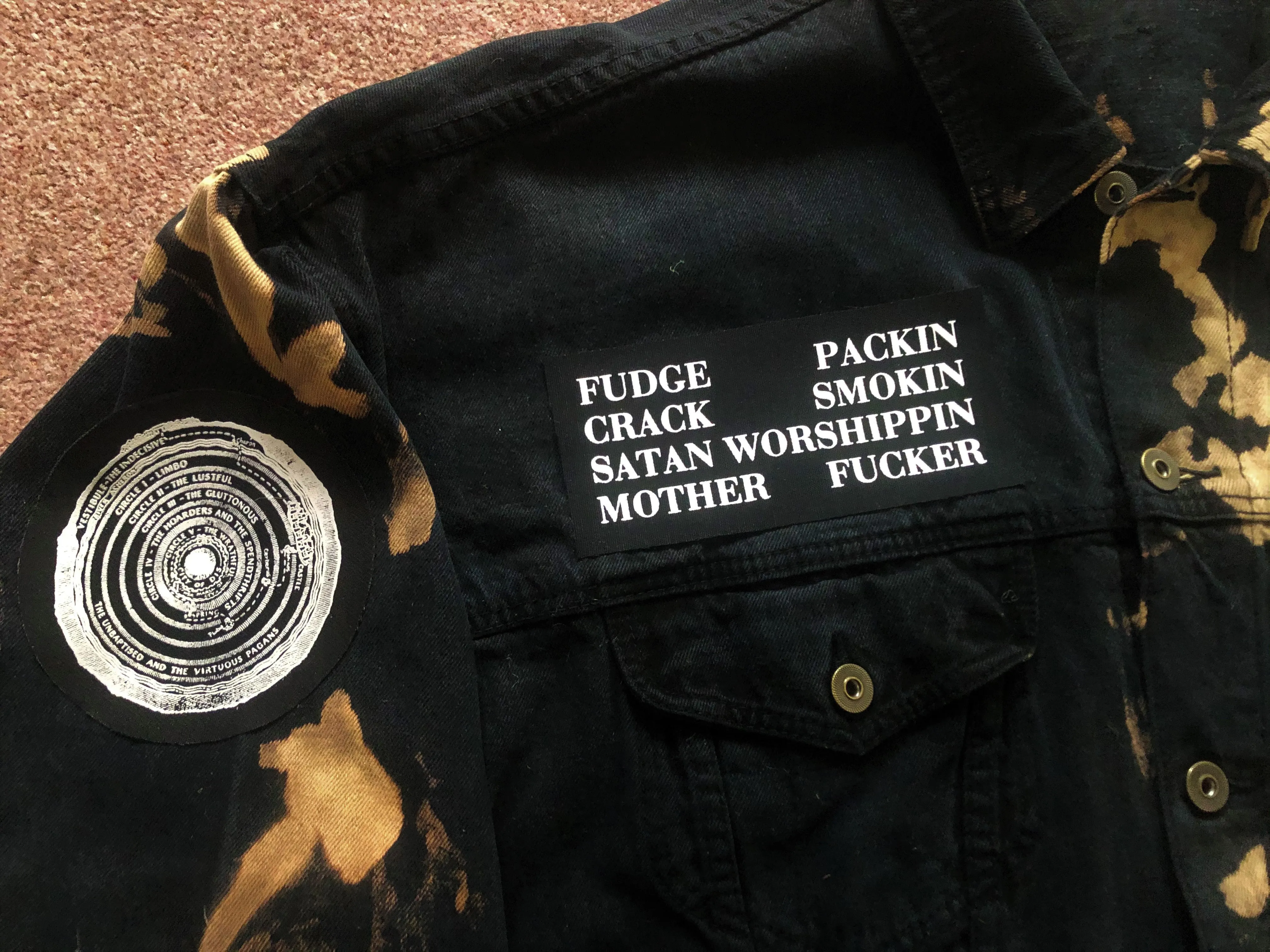 Nirvana Black 'n' Bleach Denim Patch Jacket Vestibule Circles Hell Fudge Packin' Crack Smokin'