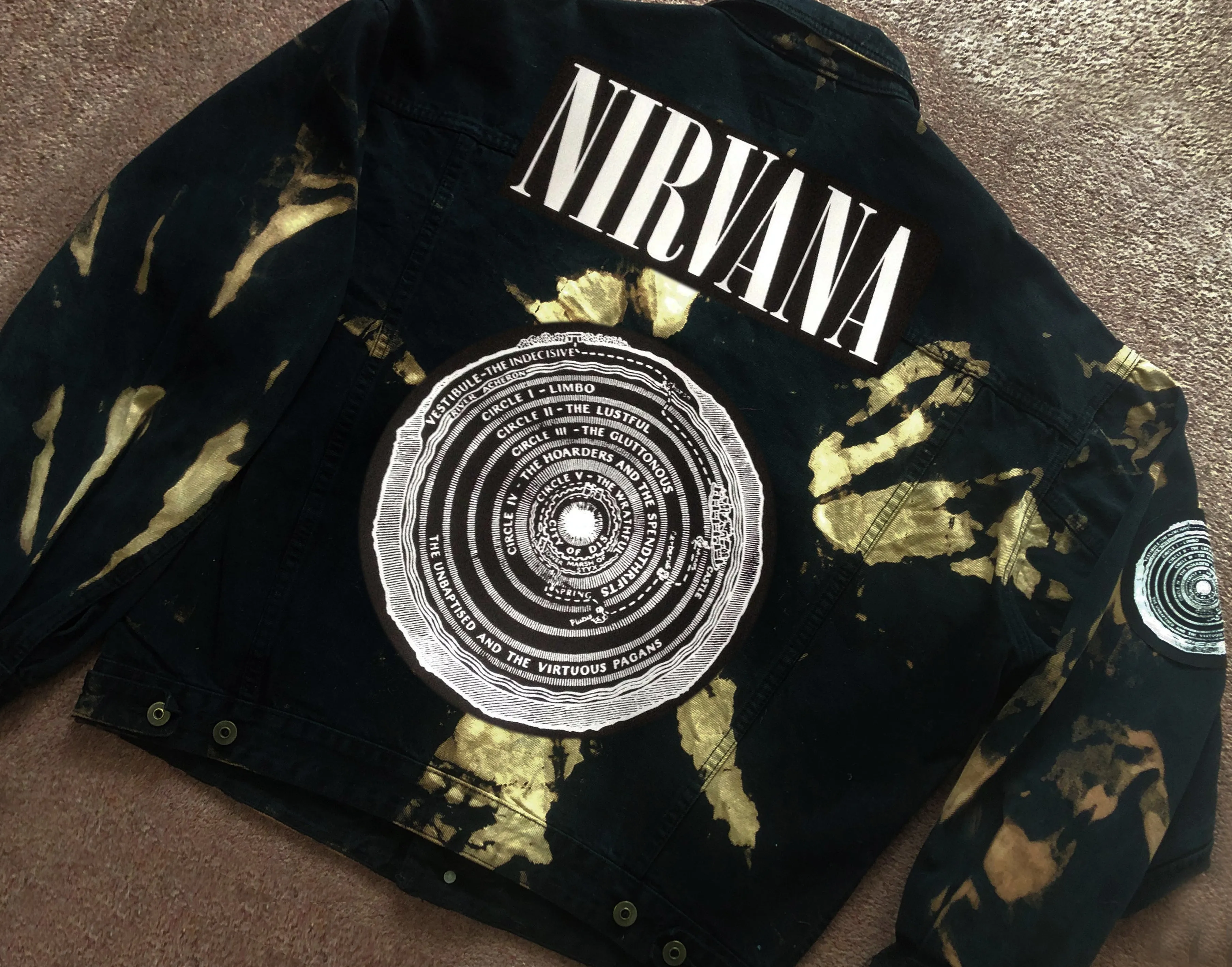 Nirvana Black 'n' Bleach Denim Patch Jacket Vestibule Circles Hell Fudge Packin' Crack Smokin'