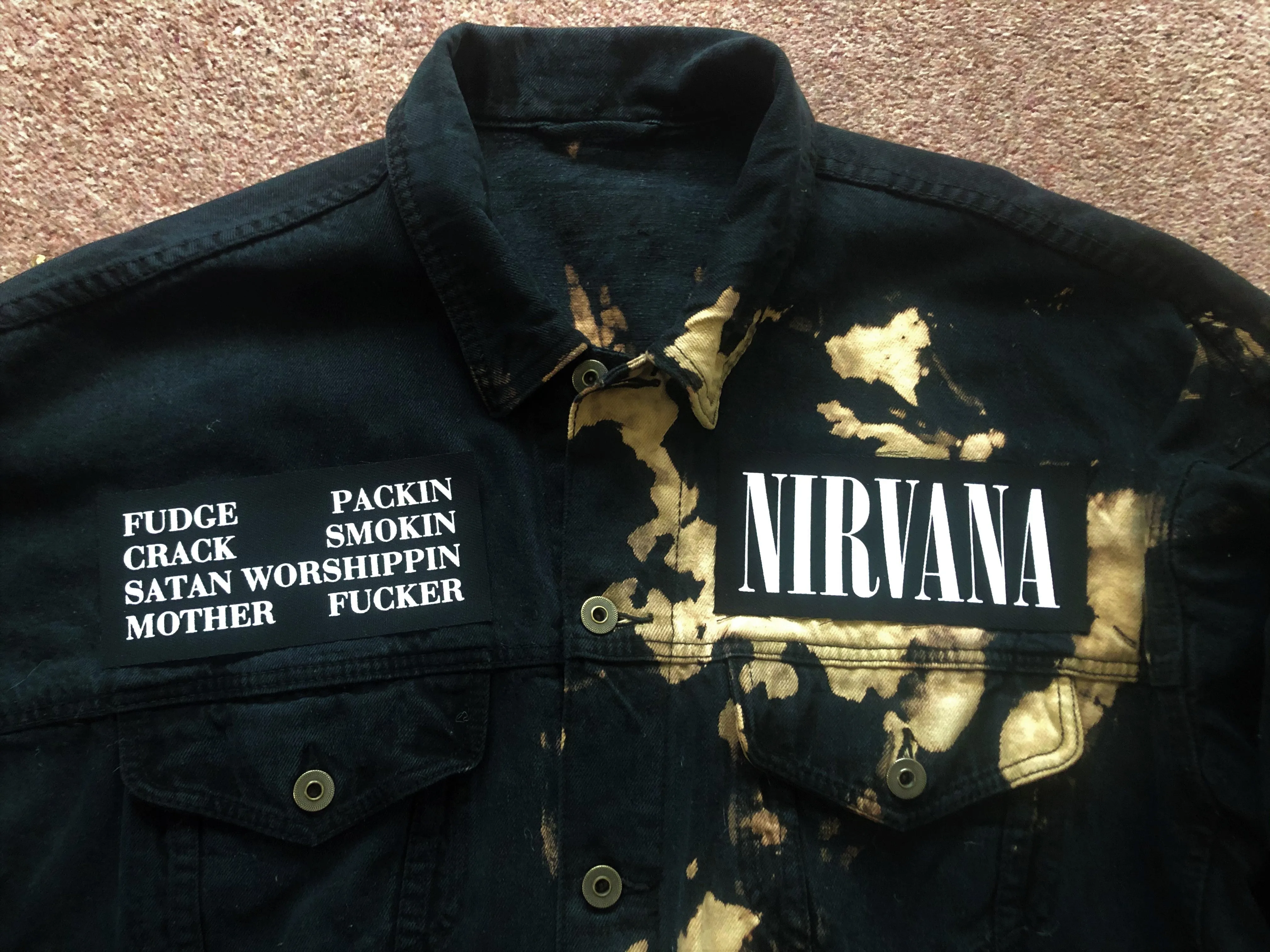 Nirvana Black 'n' Bleach Denim Patch Jacket Vestibule Circles Hell Fudge Packin' Crack Smokin'