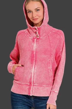 Pinky Washed Zip Up Hooded Jacket