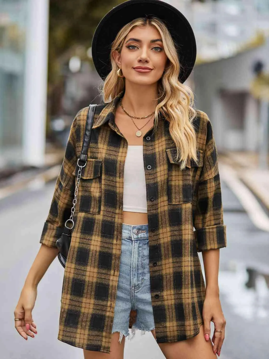 Plaid Collared Neck Button Down Shirt