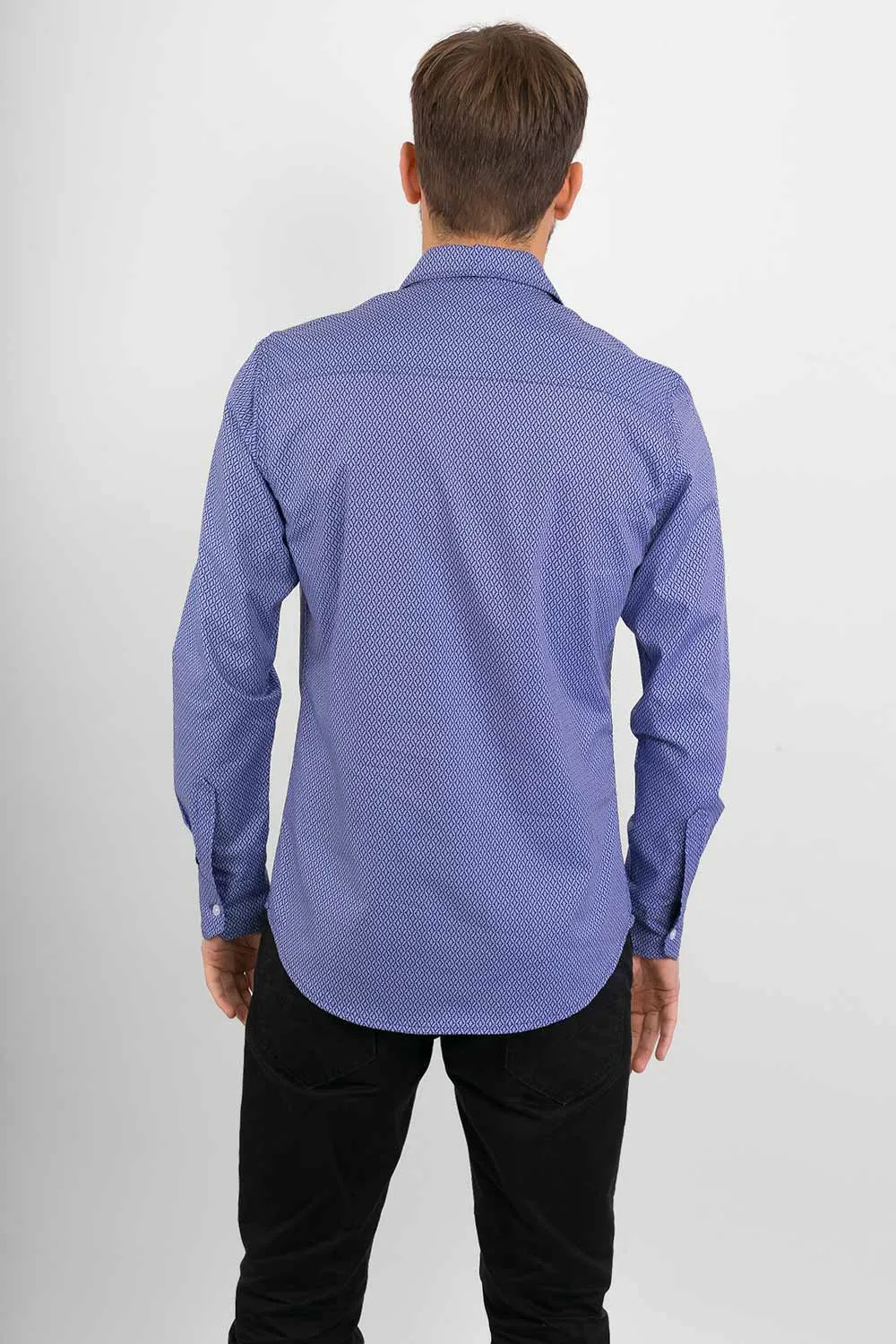 Purple Lilac Print Cotton Slim Fit Mens Shirt Long Sleeve