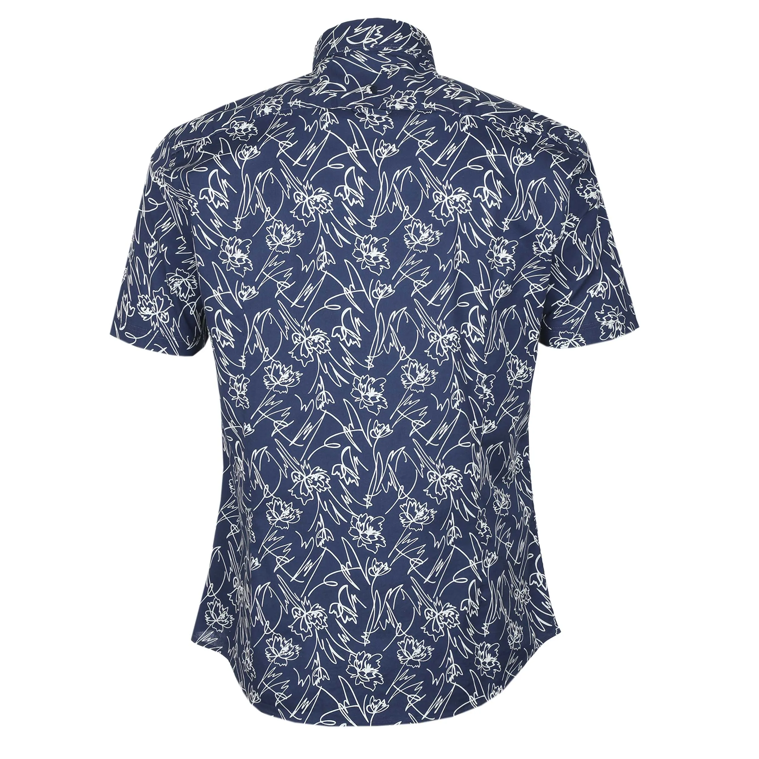 Remus Uomo Floral Squiggle SS Shirt in Navy