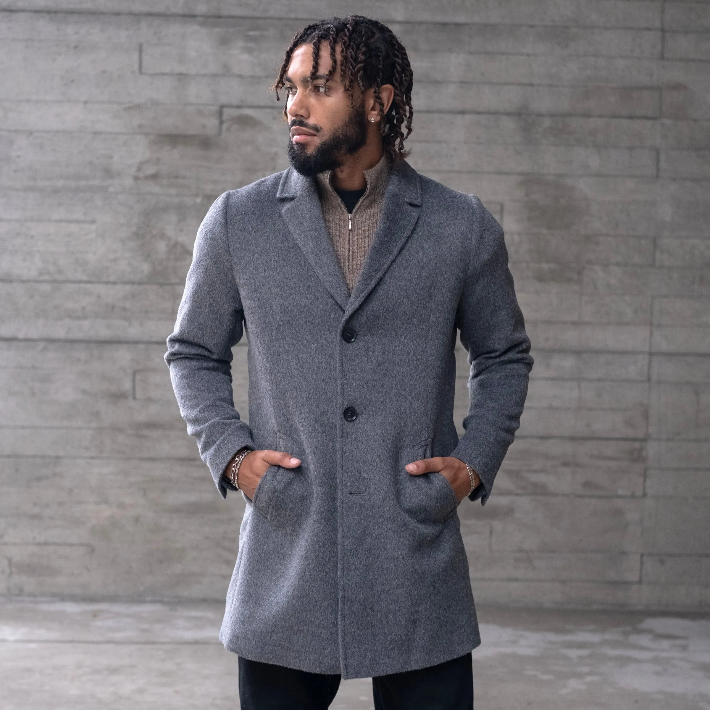 Sample Sale: Notch Lapel Car Coat Grey Medium