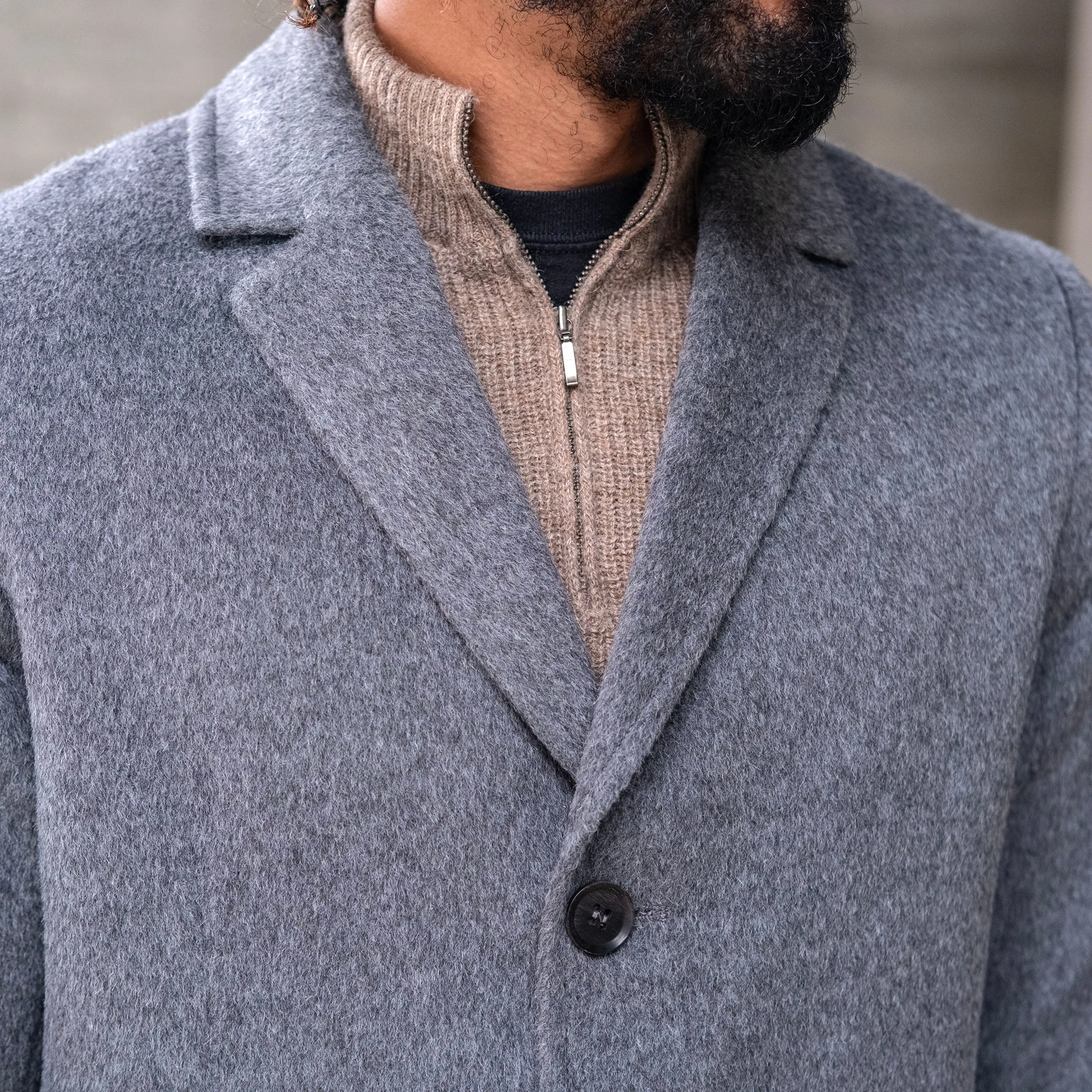 Sample Sale: Notch Lapel Car Coat Grey Medium