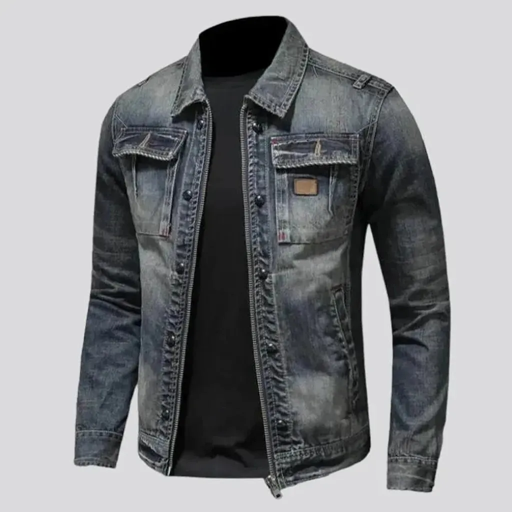 Sanded dark-wash jean jacket for men