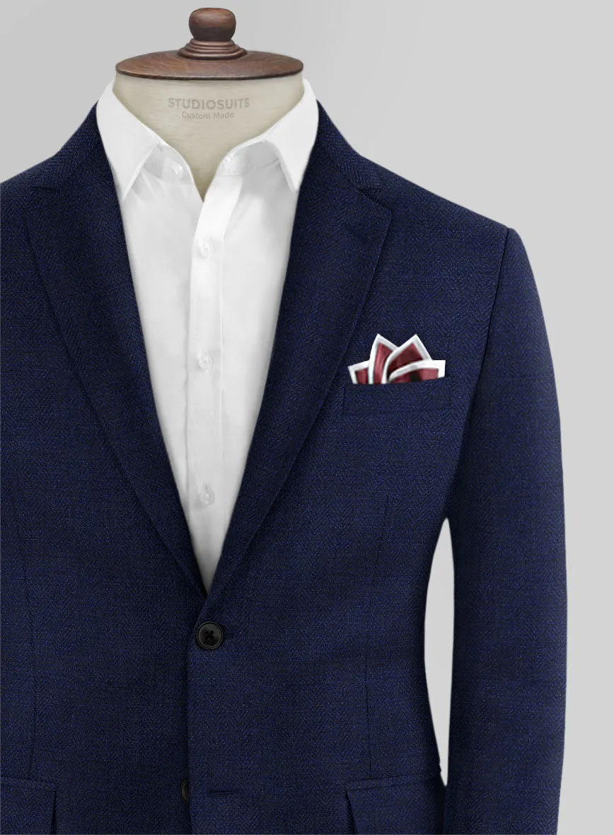 Scabal Navy Blue Herringbone Wool Jacket