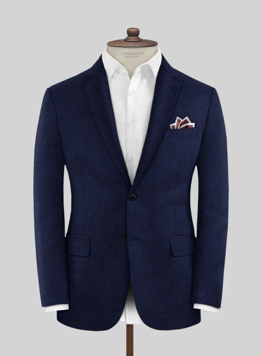 Scabal Navy Blue Herringbone Wool Jacket