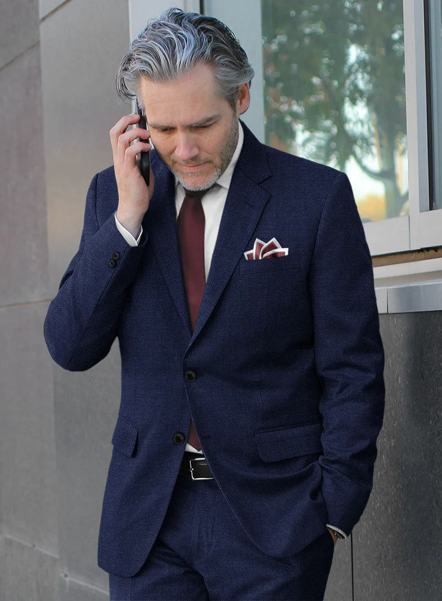 Scabal Navy Blue Herringbone Wool Jacket