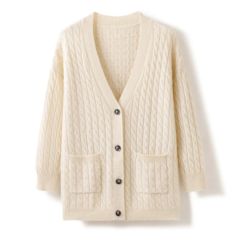 Single-breasted Casual Soft Waxy Sweater Jacket Thickened Cashmere Cardigan