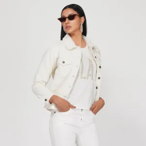 SLAY. Women's Off-white Denim Jacket with Faux-fur Lining