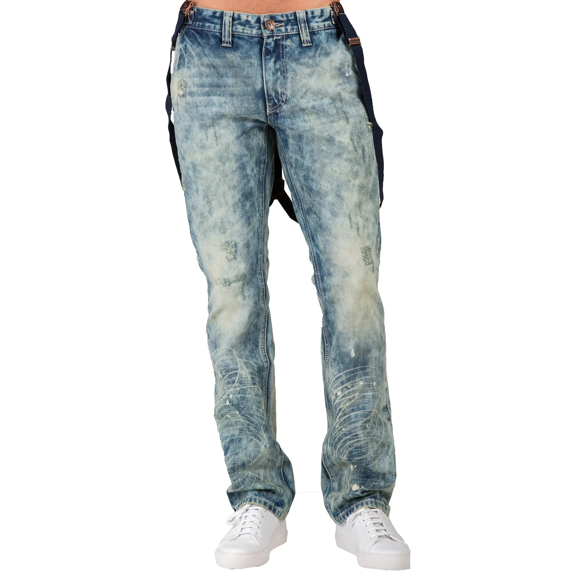 Slim Straight Premium Denim Distressed Acid Washed 5 Pocket Jeans