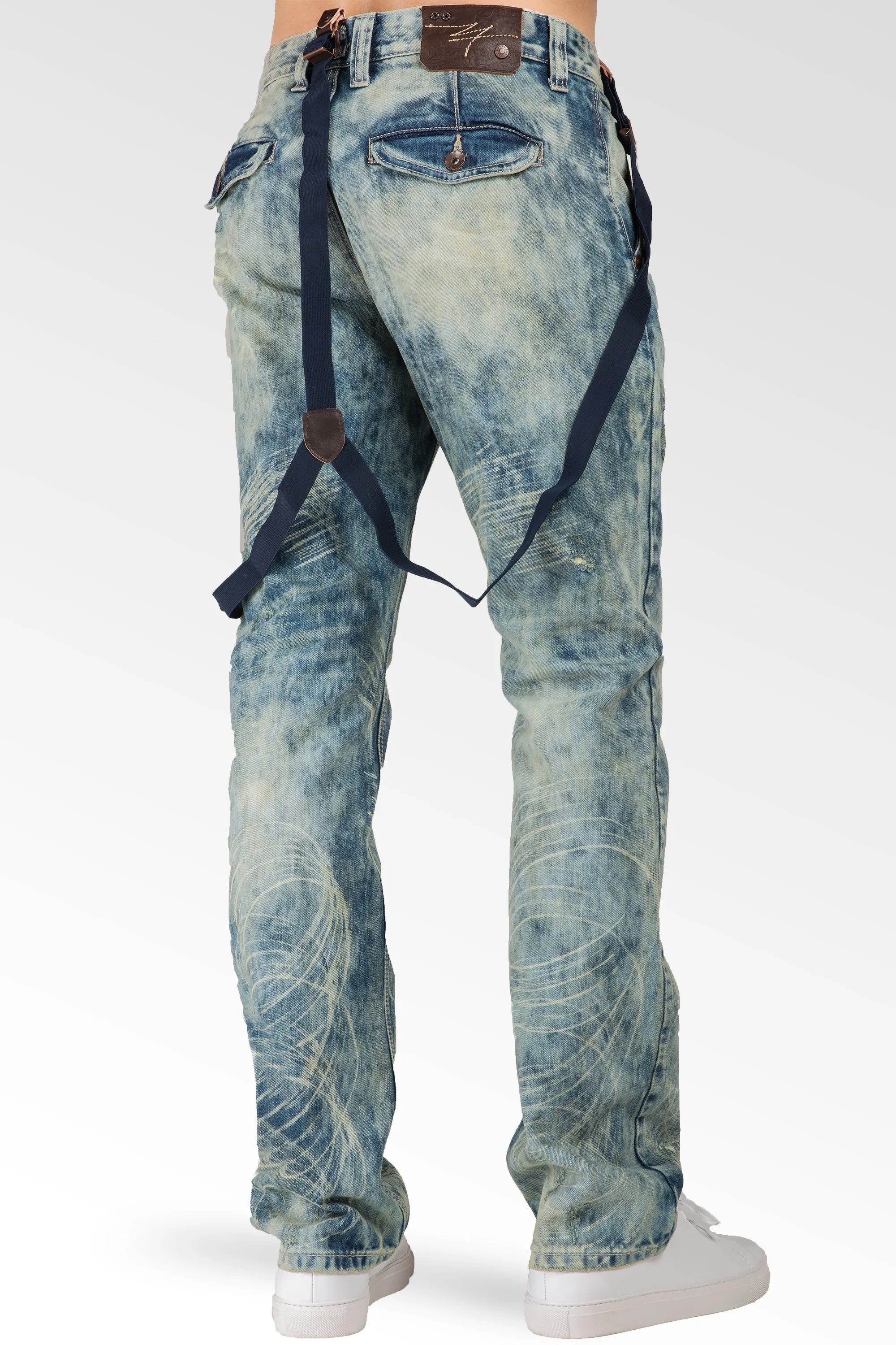 Slim Straight Premium Denim Distressed Acid Washed 5 Pocket Jeans