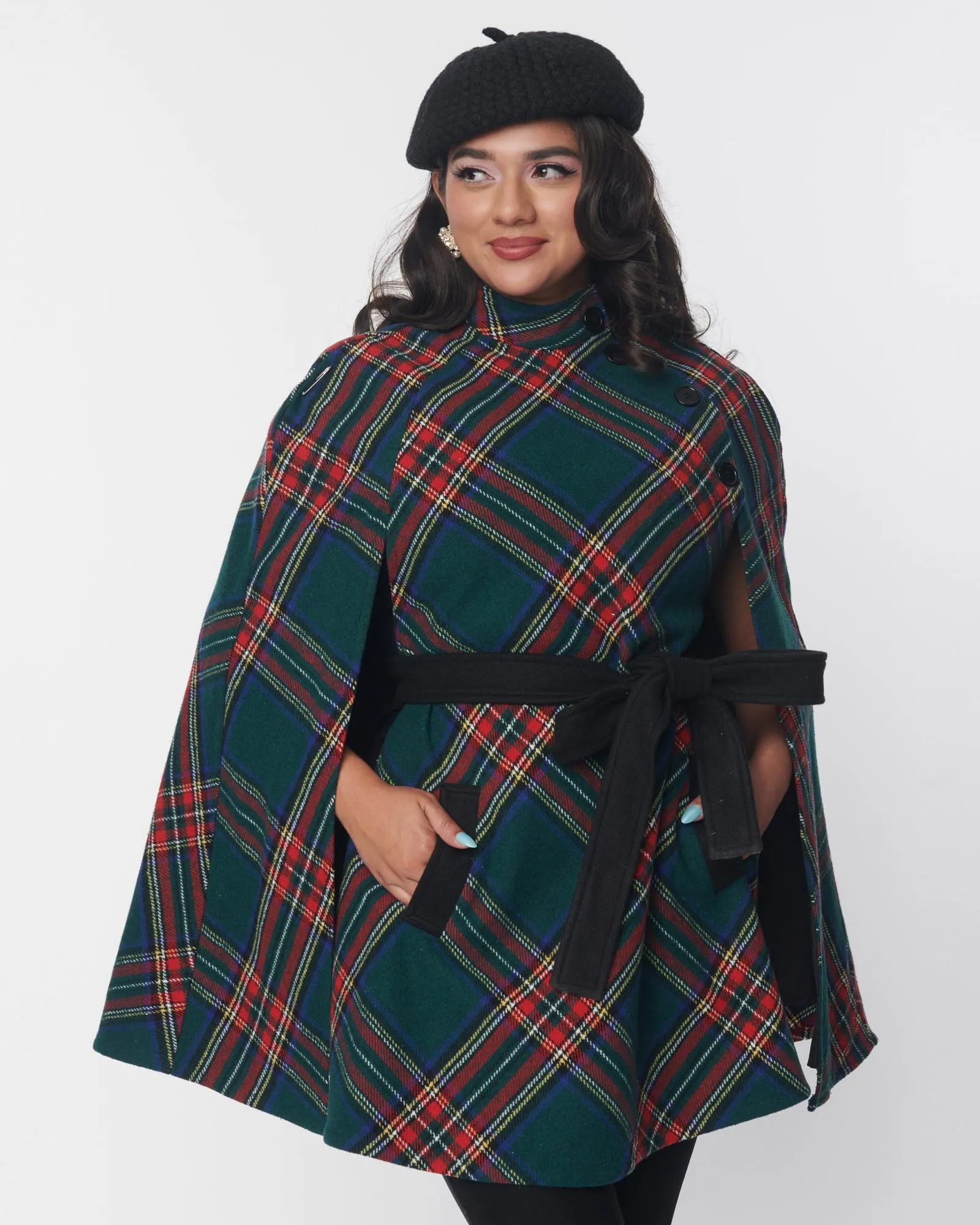 Smak Parlour Green Plaid Savile Row Cape Coat | Green