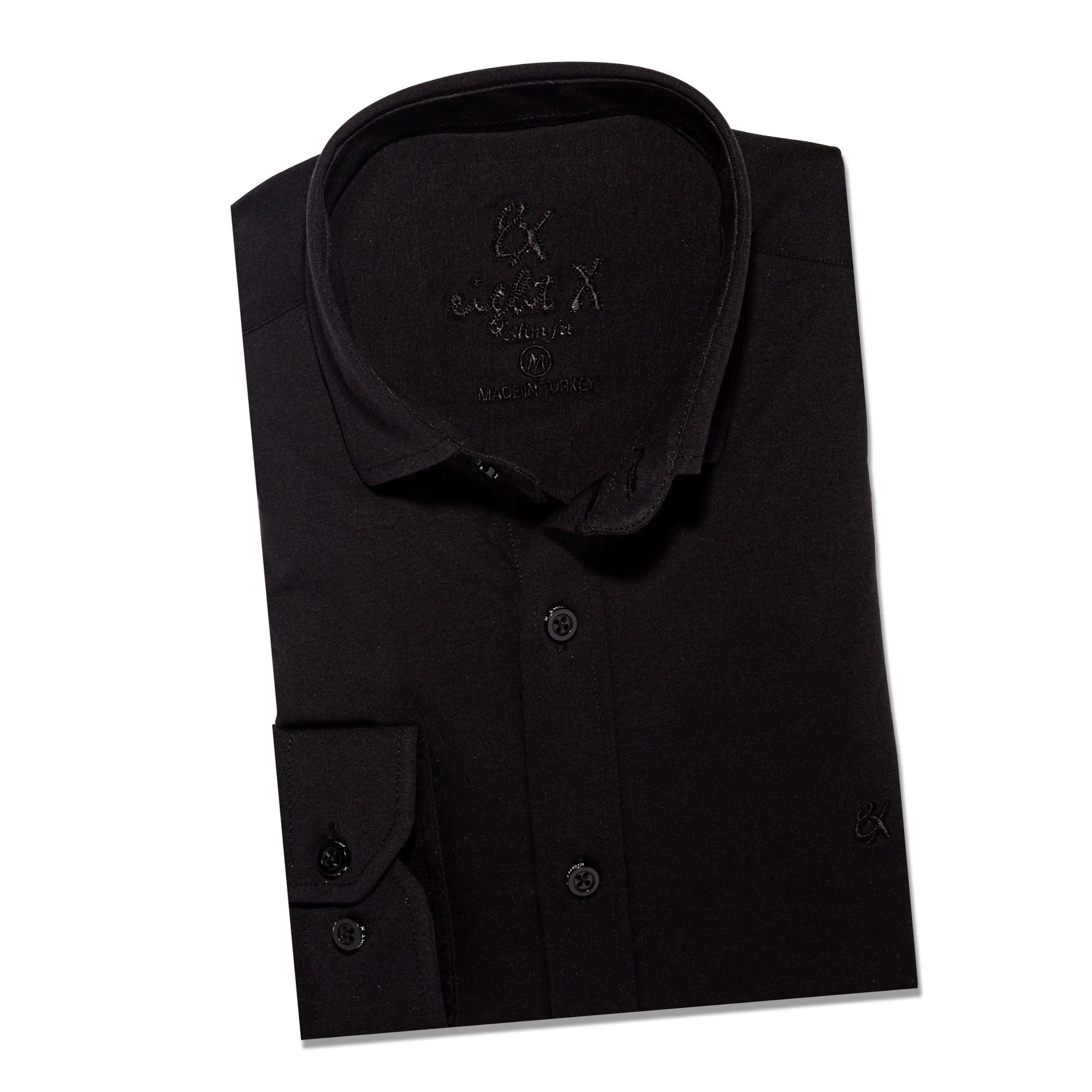 Solid Cotton Slim Fit Button Down Shirt - Black