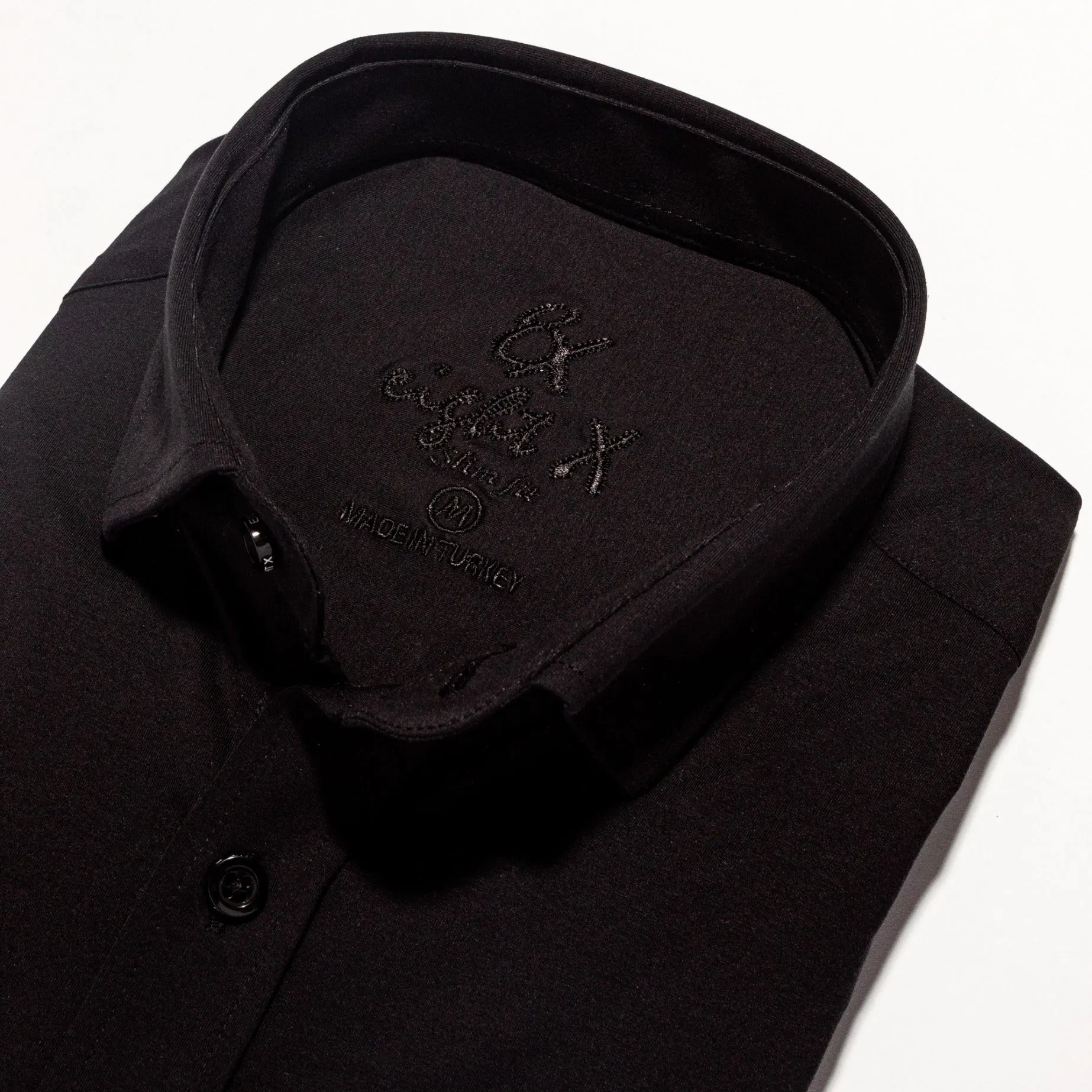 Solid Cotton Slim Fit Button Down Shirt - Black