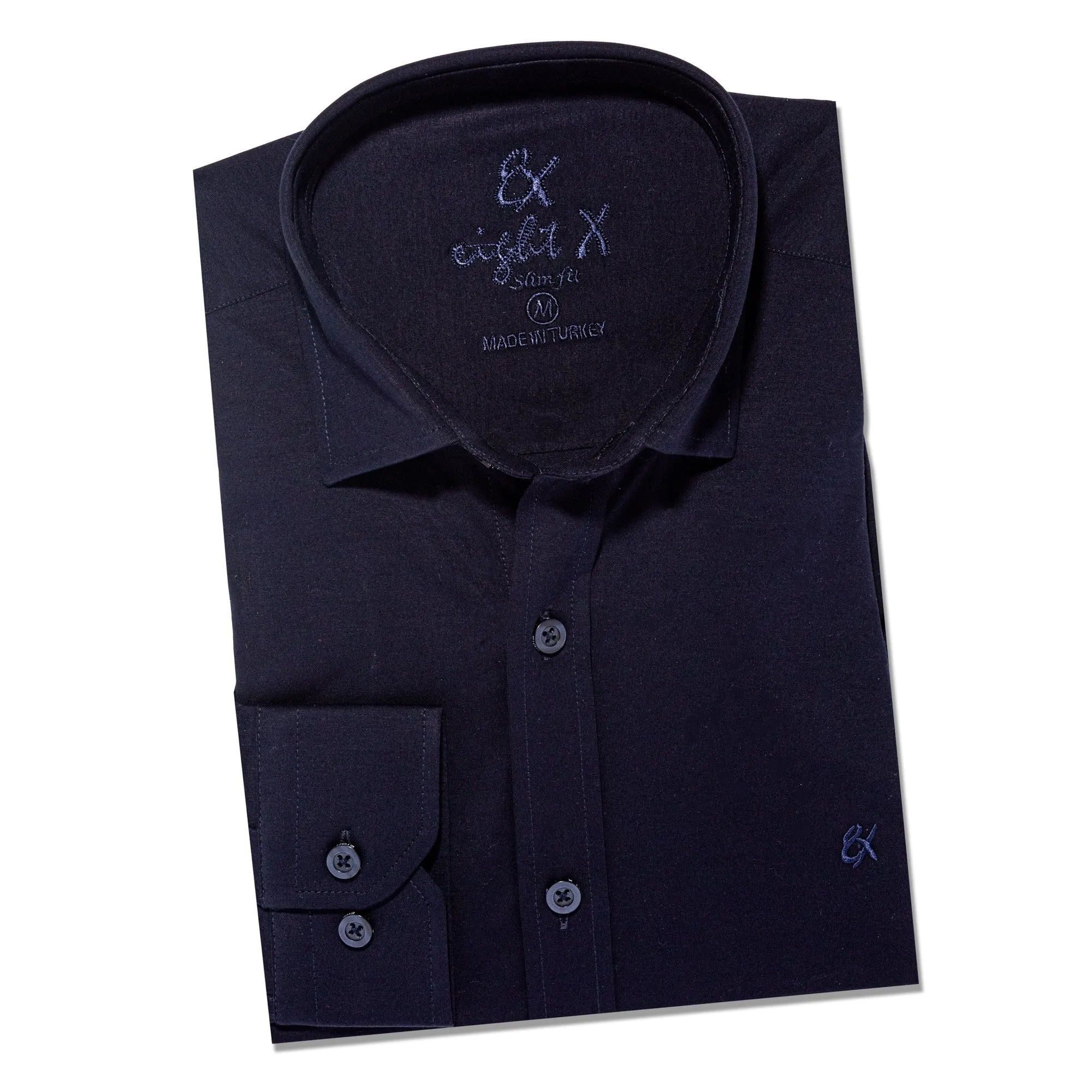 Solid Cotton Slim Fit Button Down Shirt - Navy