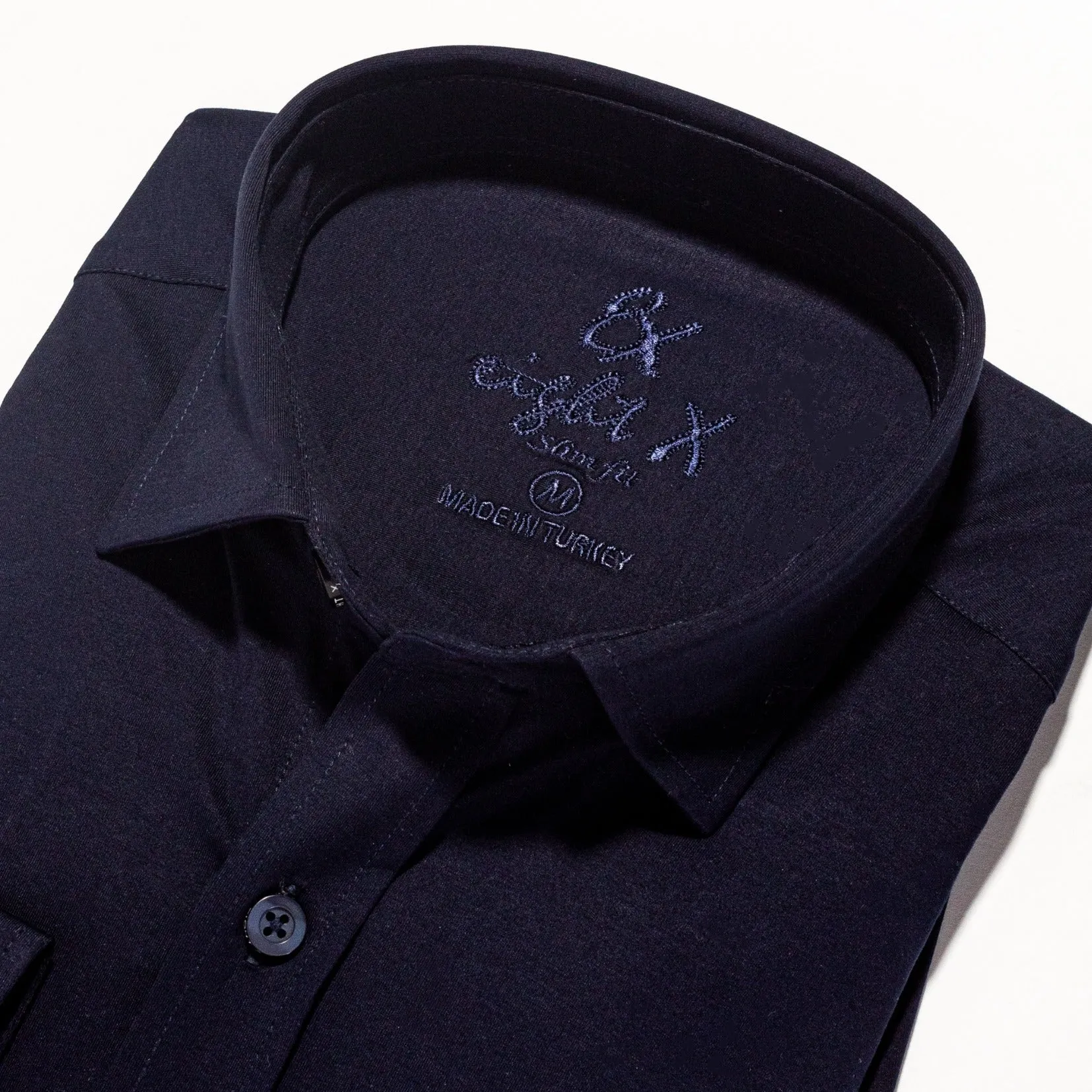 Solid Cotton Slim Fit Button Down Shirt - Navy