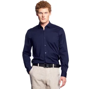 Solid Cotton Slim Fit Button Down Shirt - Navy