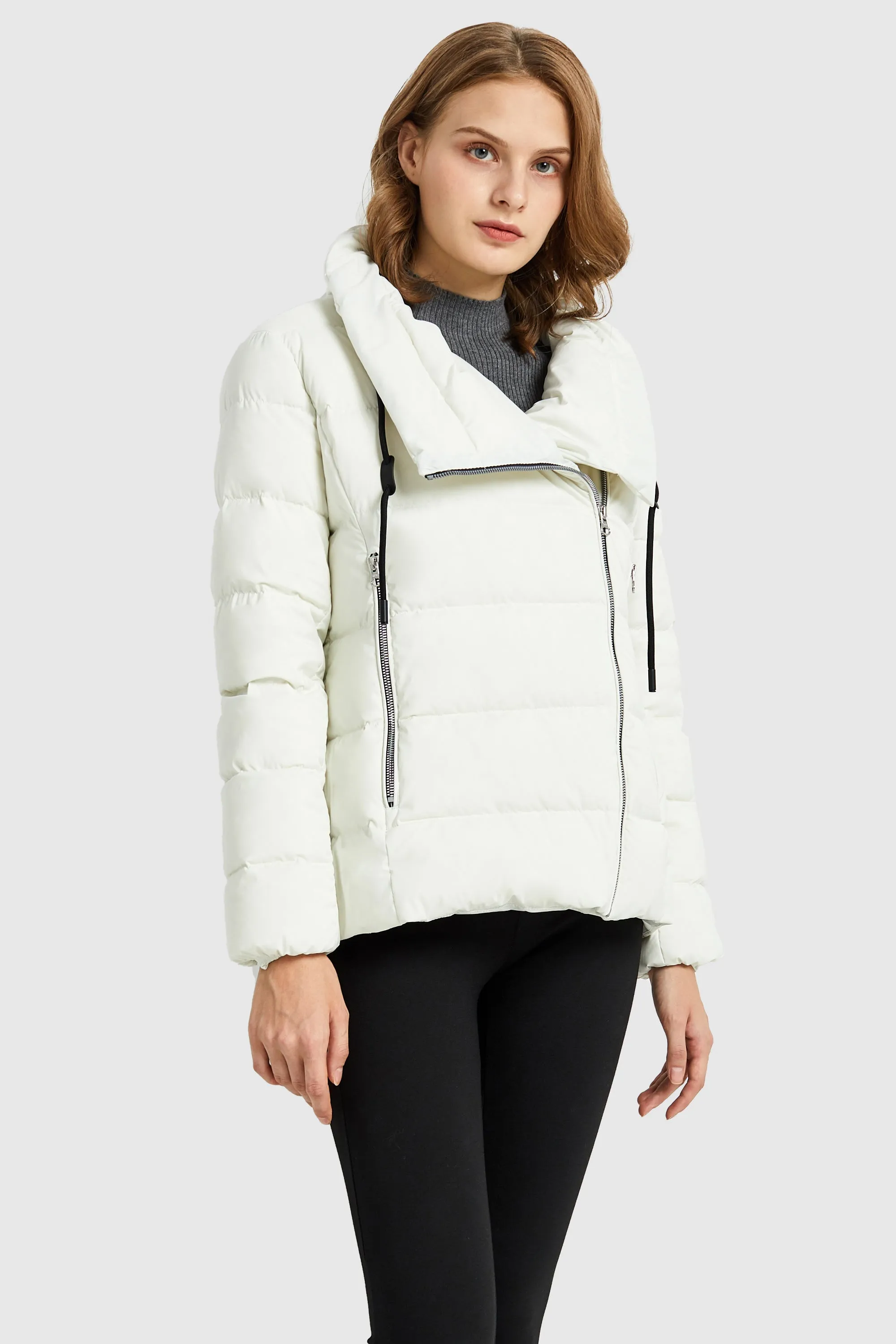 Stand Collar Oblique Placket Puffer Coat