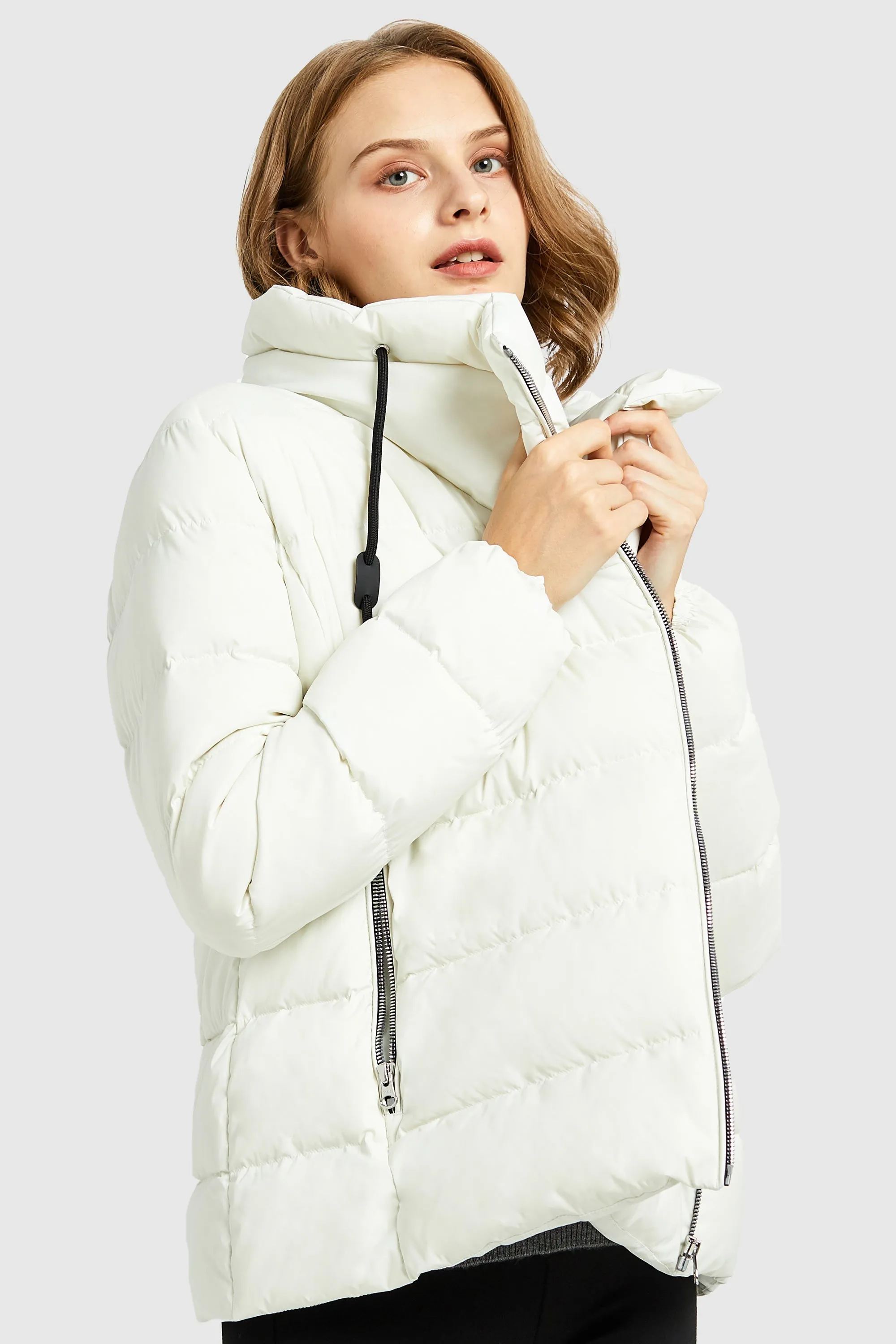 Stand Collar Oblique Placket Puffer Coat