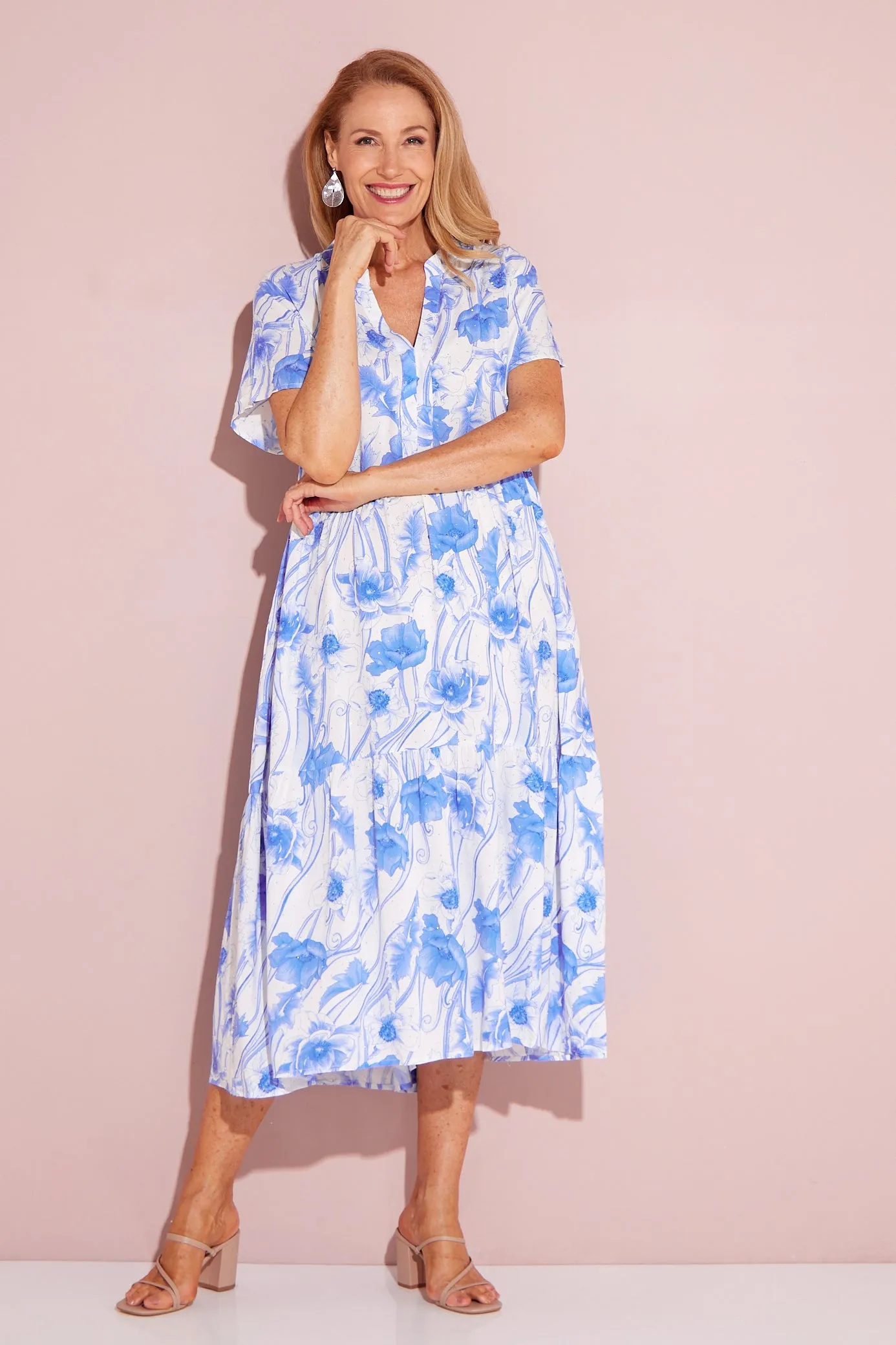 Taylor Diamanté Dress - Blue Floral