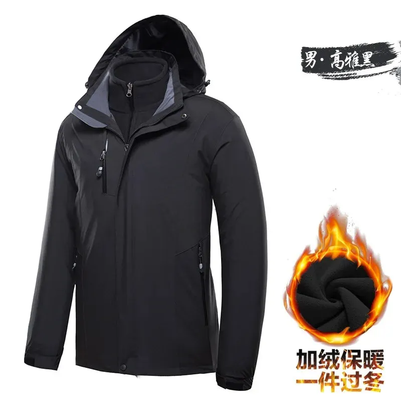 Three-in-one Two-piece Autumn Winter Warm Thickened Waterproof Jakcet Windproof Outdoor Hiking Clothes Men's Women's Coats