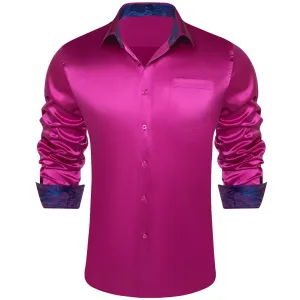 Ties2you Collared Shirt Jazzberry Jam Purple Satin Solid Long Sleeve Button Down Mens Shirt Jacket