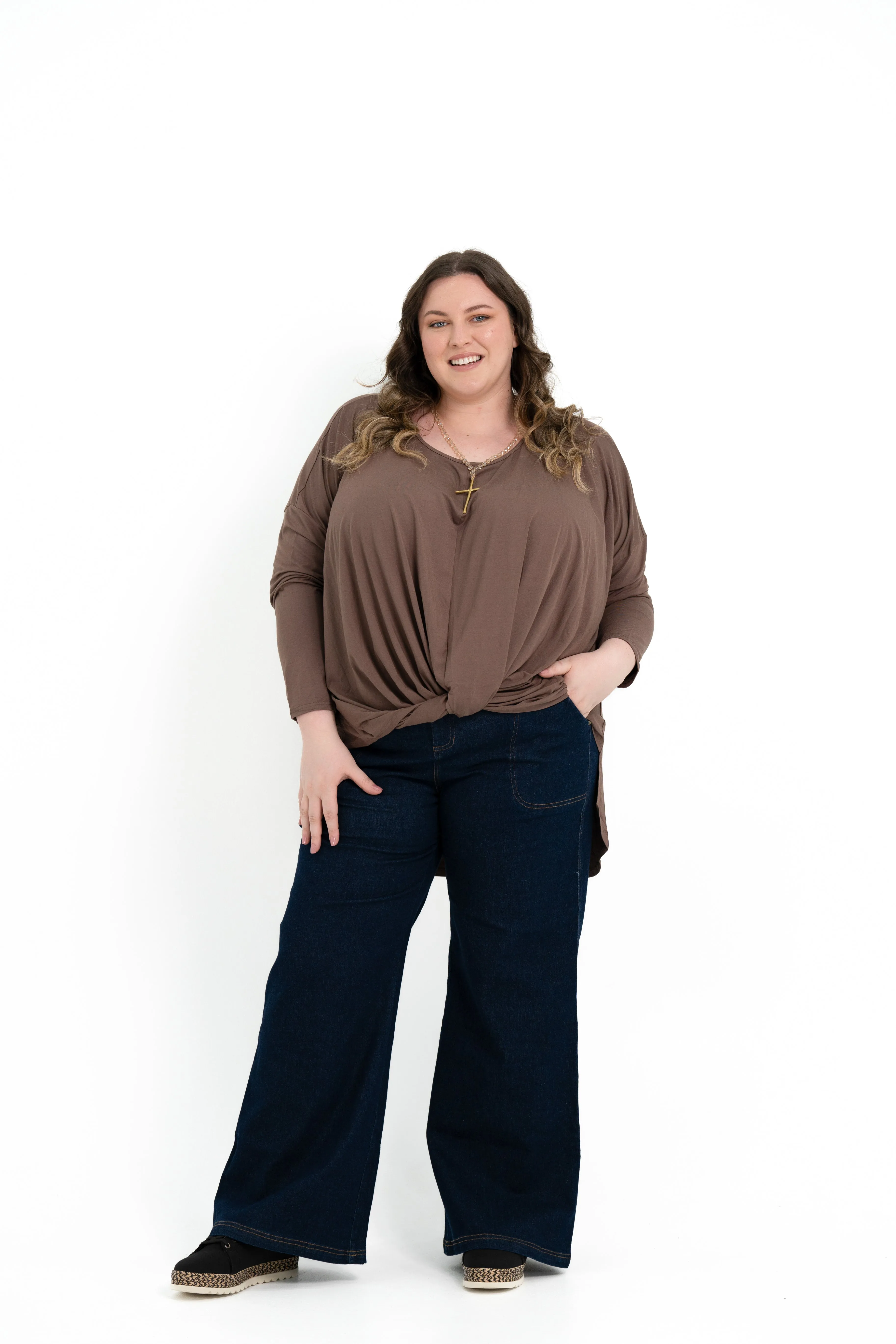 'TWISTED' Bamboo Twist Front Top - Peppercorn