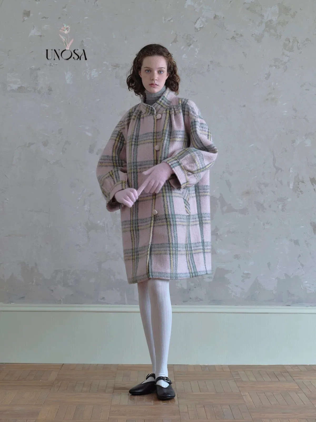 [UNOSA] A Pretty Mess Check Pattern Oversized Coat