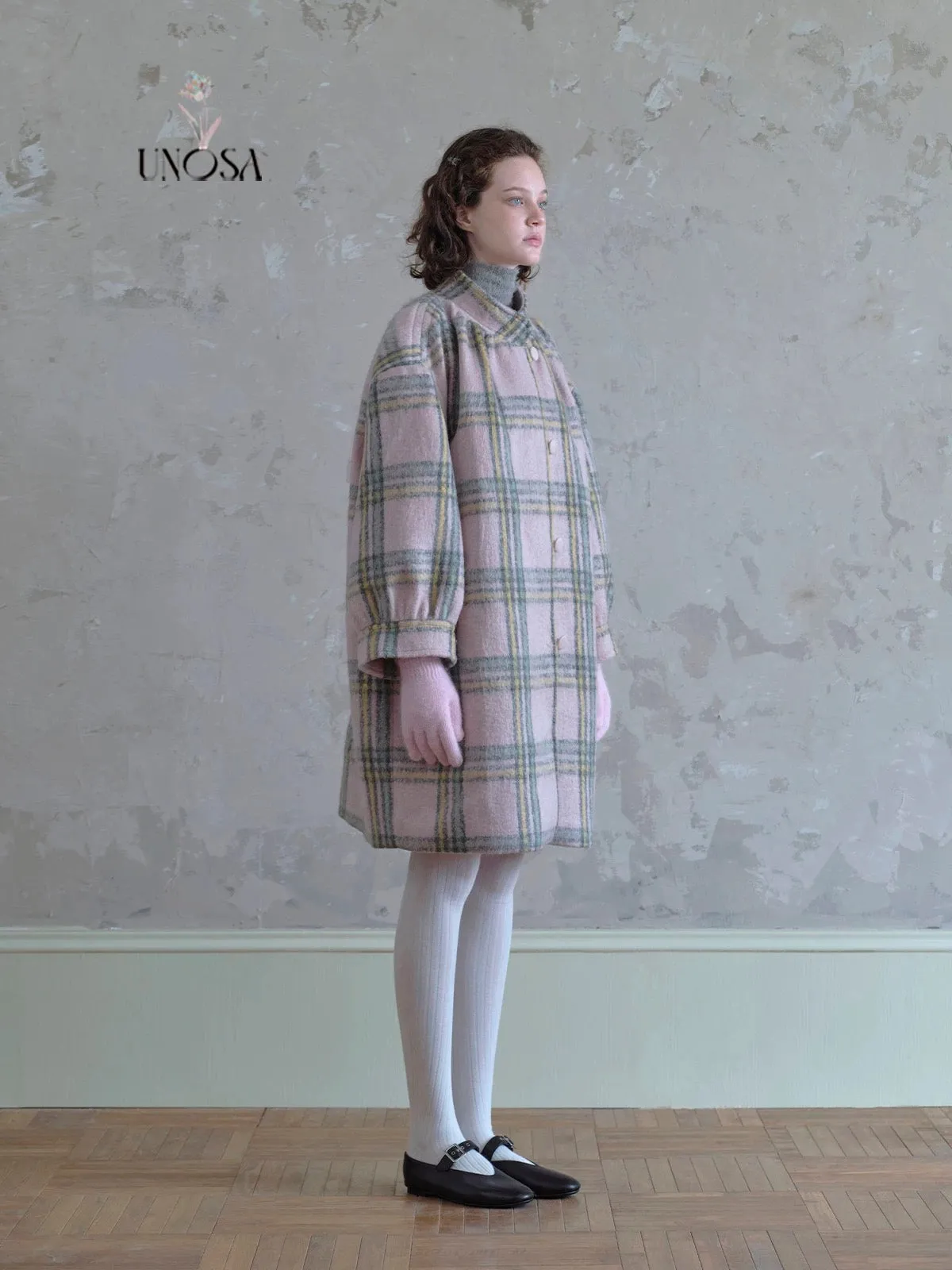 [UNOSA] A Pretty Mess Check Pattern Oversized Coat