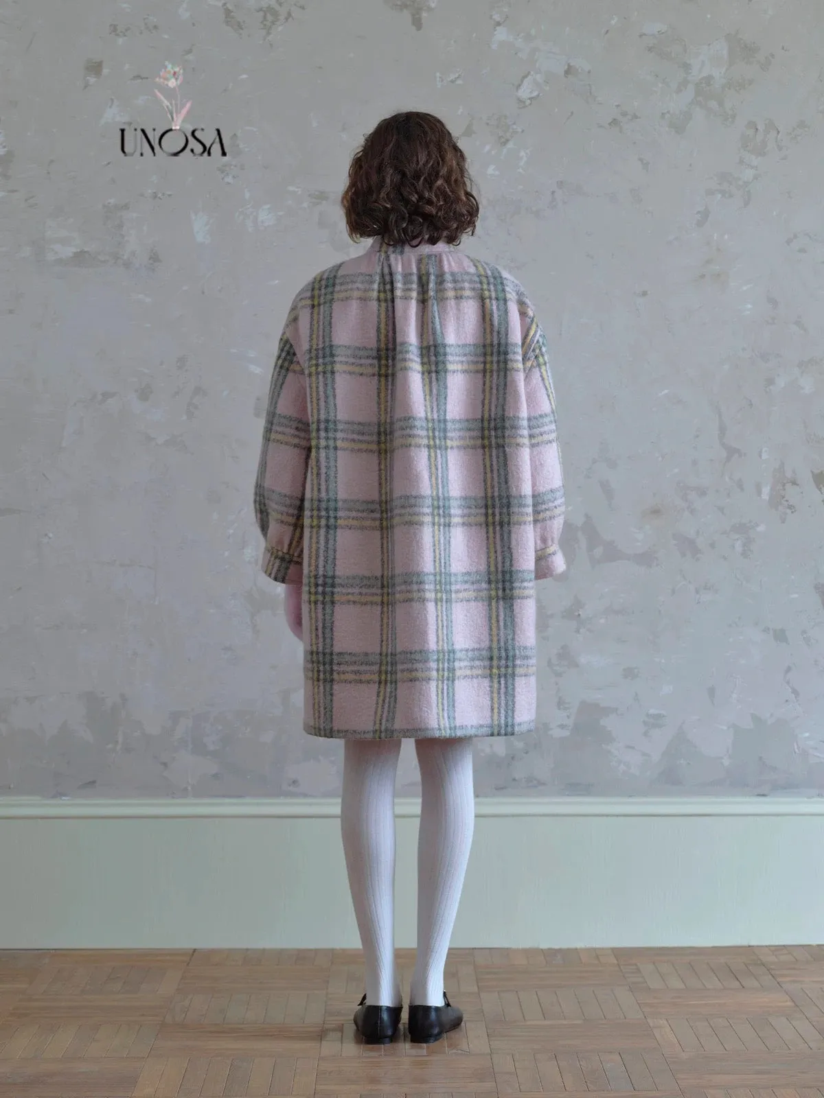 [UNOSA] A Pretty Mess Check Pattern Oversized Coat