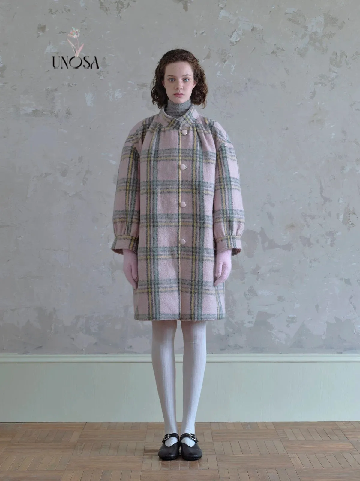 [UNOSA] A Pretty Mess Check Pattern Oversized Coat