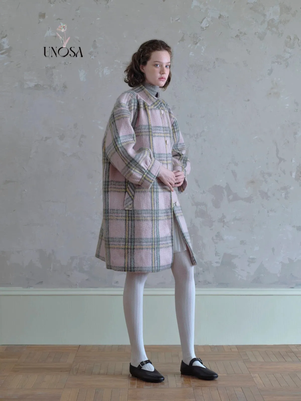 [UNOSA] A Pretty Mess Check Pattern Oversized Coat