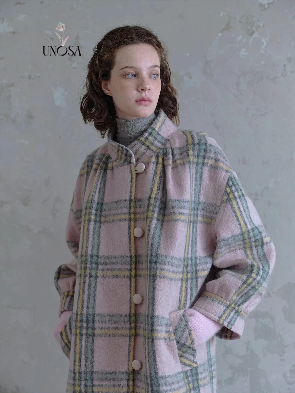 [UNOSA] A Pretty Mess Check Pattern Oversized Coat