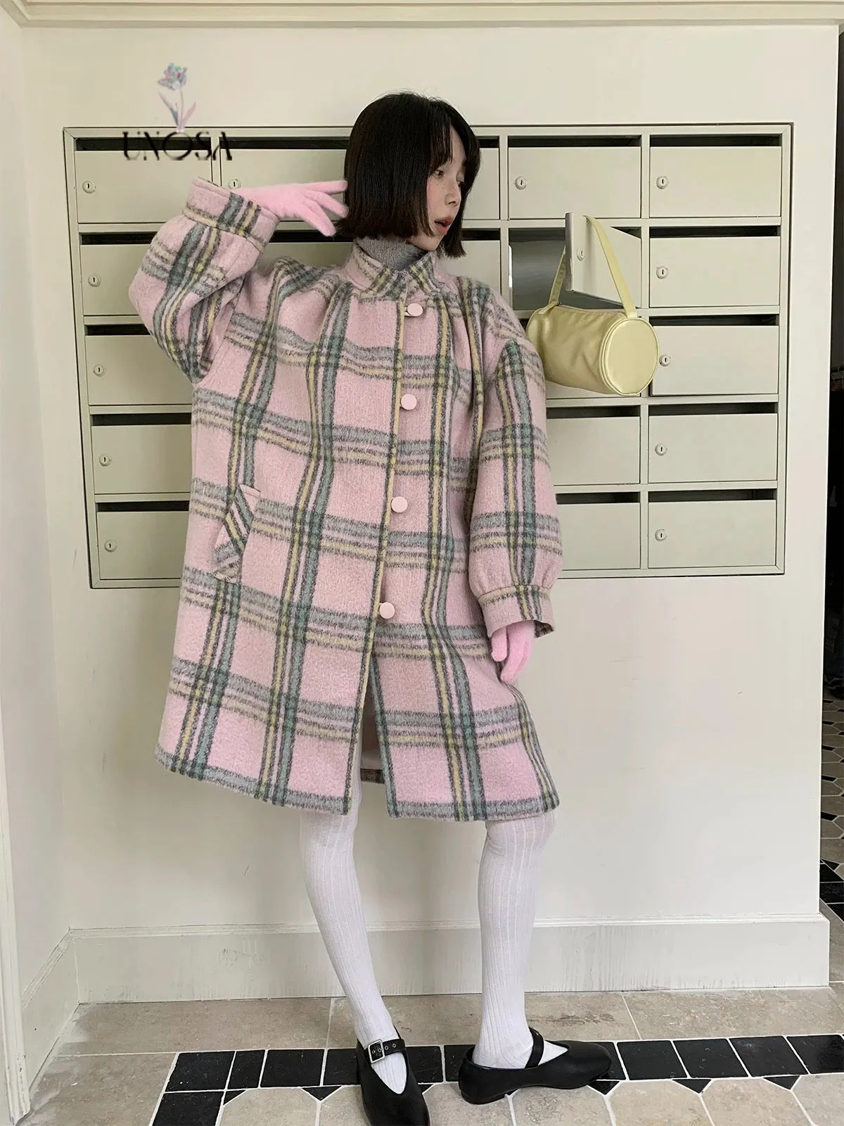 [UNOSA] A Pretty Mess Check Pattern Oversized Coat