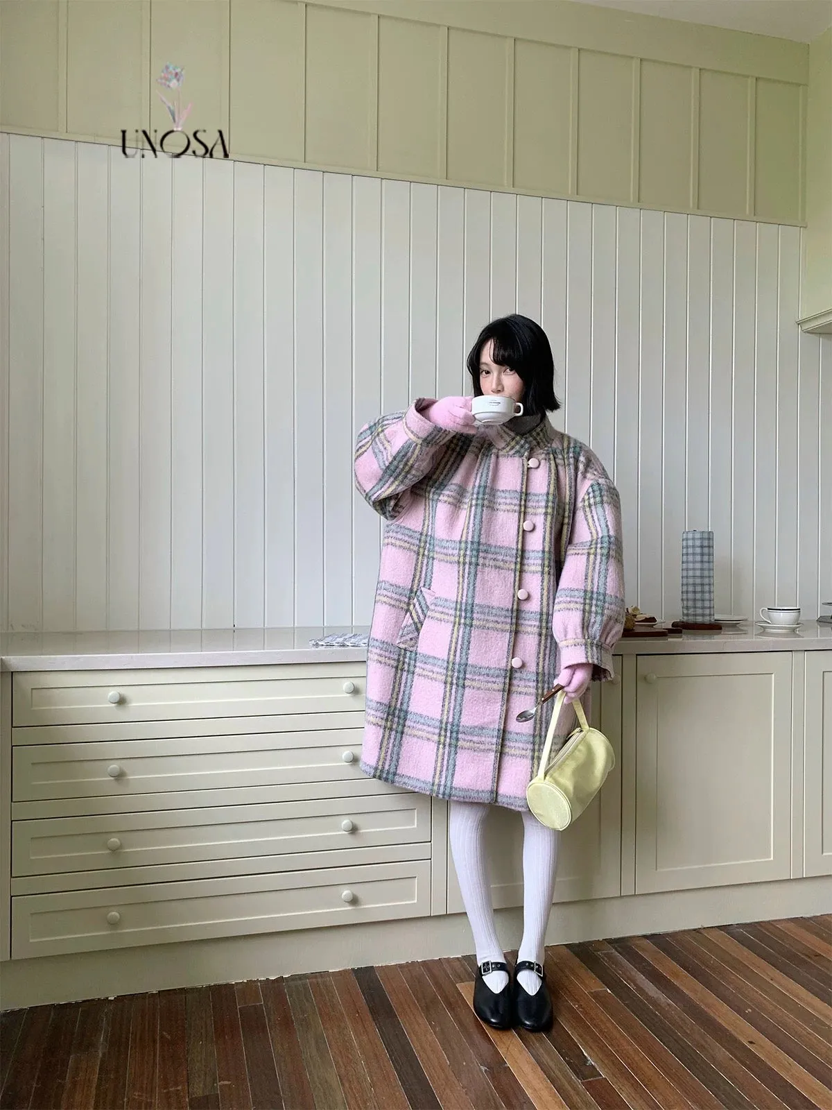 [UNOSA] A Pretty Mess Check Pattern Oversized Coat