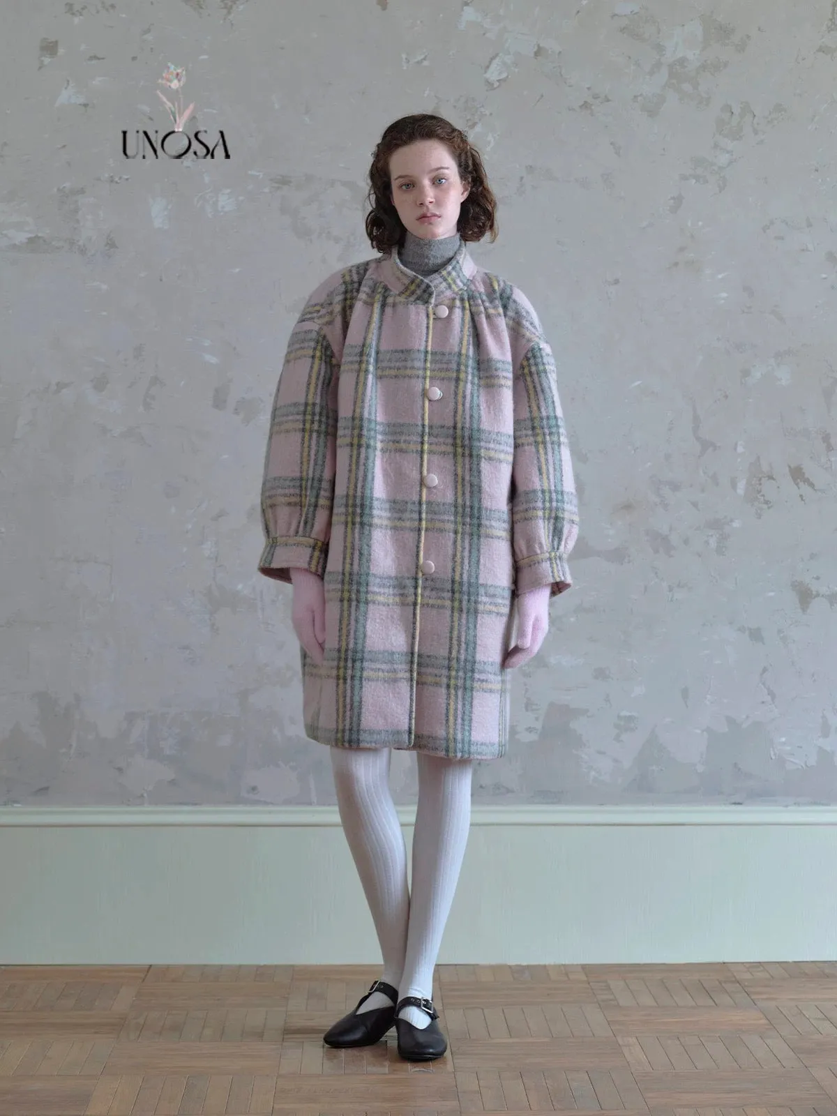 [UNOSA] A Pretty Mess Check Pattern Oversized Coat