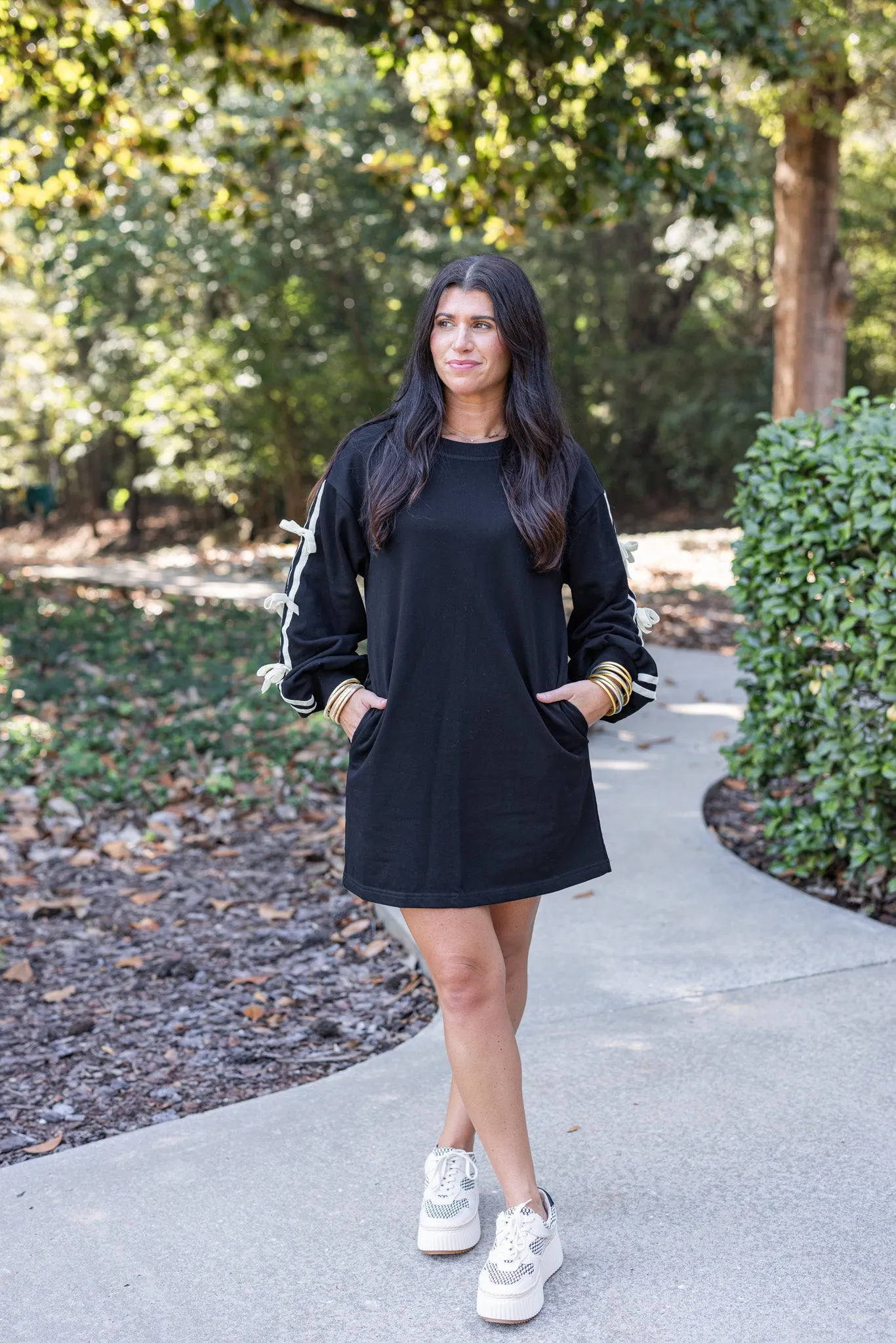 Velvet Bows Black Knit Dress