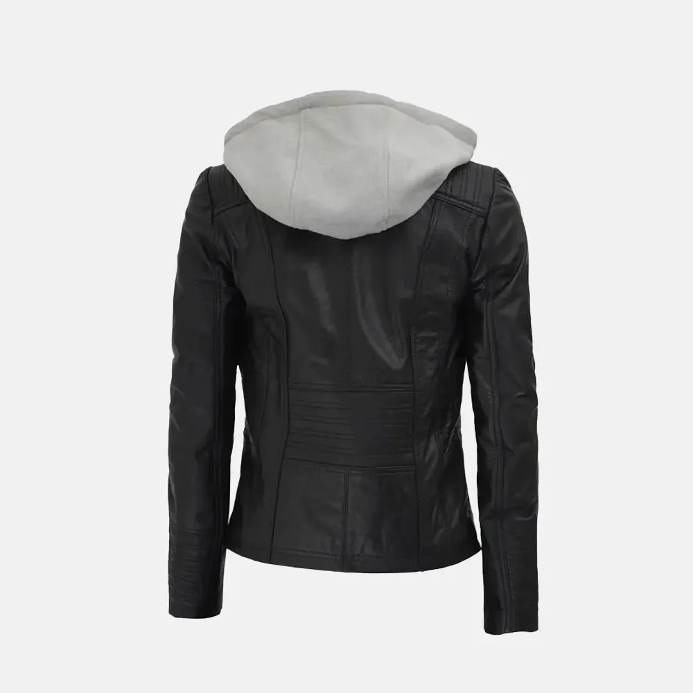 Versatile Bomber Hooded Leather Jacket Women