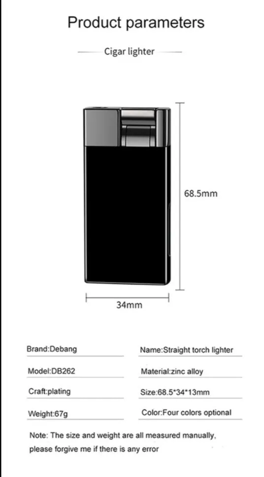 Vintage Inspired Metal Windproof Lighter - Refillable Butane Single Torch Lighter- with pull-down Ignition Button