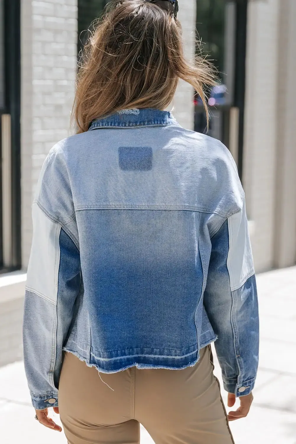 Vintage Sky Blue Denim Patchwork Jacket