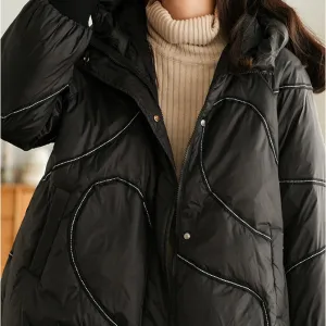 Winter Puffer Jacket, Warm Black Puffer Coat, Puffer Jacket with Hood