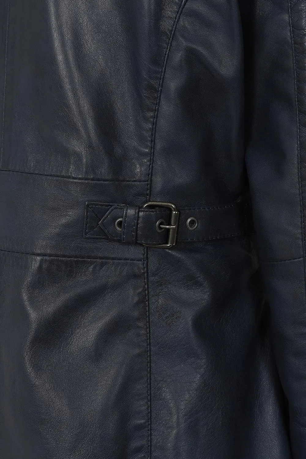 Women's Beautiful Hip Length Navy 'Sky' Blue Leather Jacket - 'ALEXA'