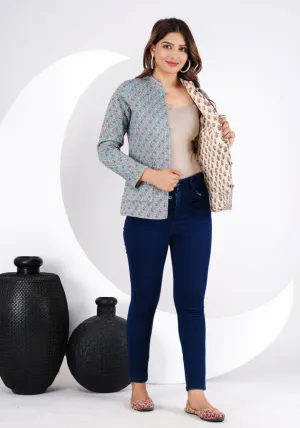 Women's Cotton Quilted Reversible Floral Jacket – Stylish & Comfortable