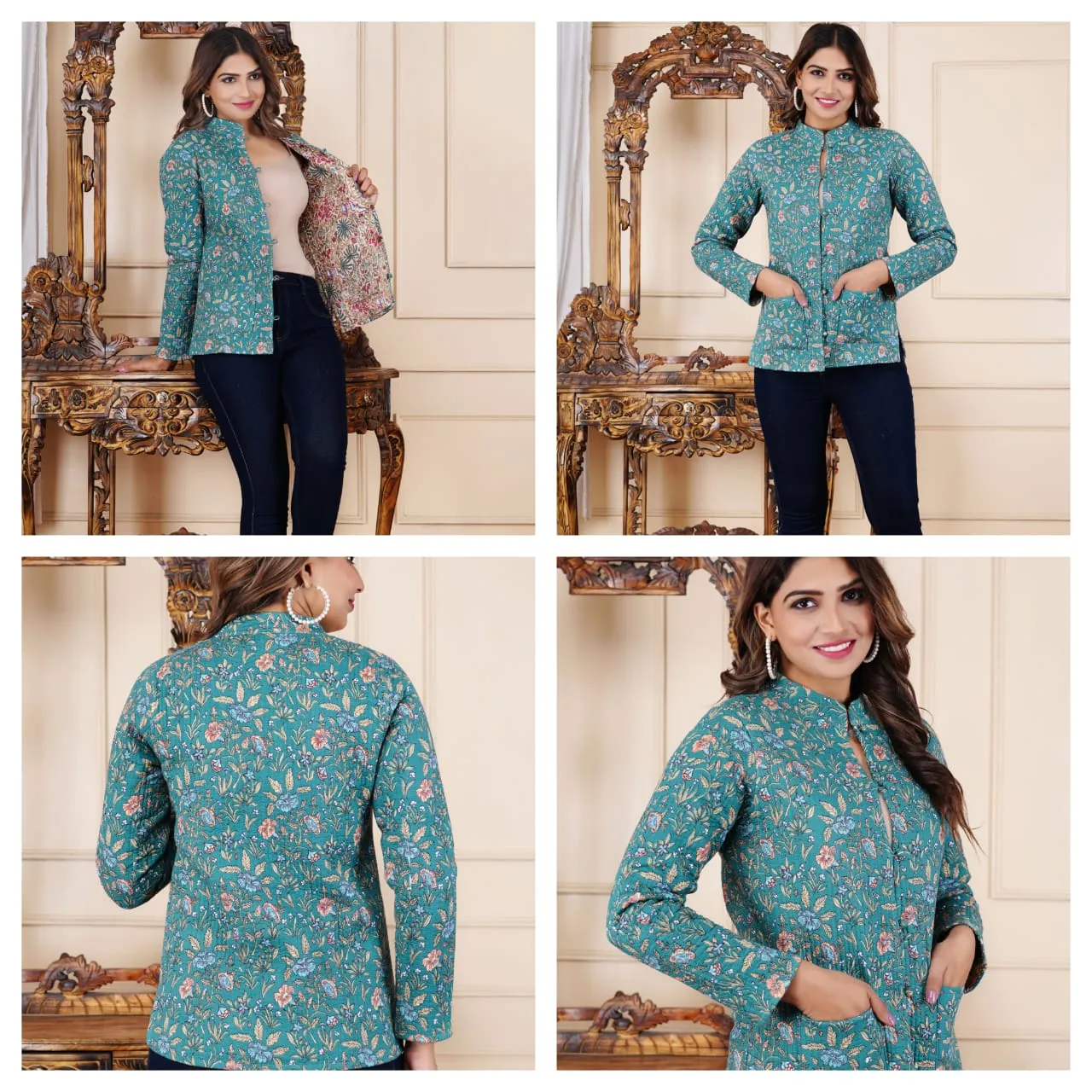 Women's Cotton Quilted Reversible Floral Jacket – Stylish & Comfortable