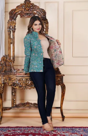 Women's Cotton Quilted Reversible Floral Jacket – Stylish & Comfortable