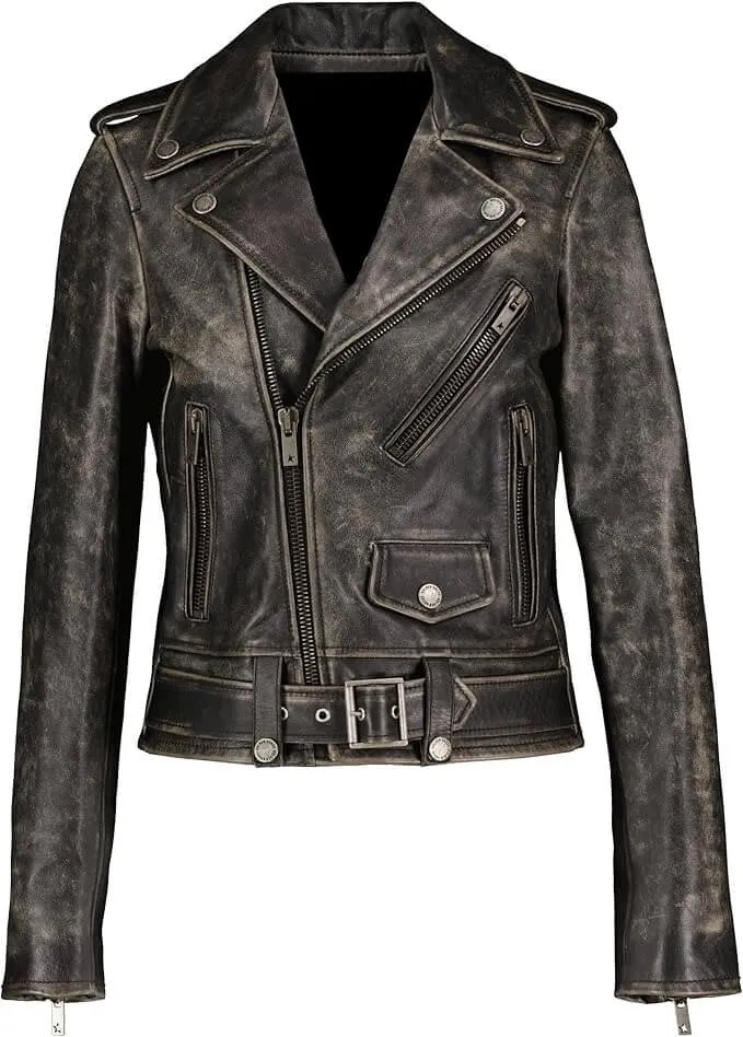 Women's Distressed Black Vintage Leather Jacket